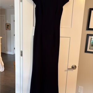 Katie May Navy Cap-Sleeve Fitted Maxi Gown